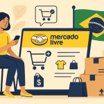 Illustration of online shopping in Brazil with MercadoLibre logo