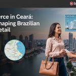 Editorial illustration of Ceará's e-commerce landscape with digital shopping elements