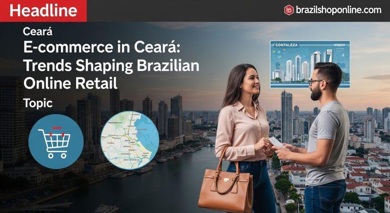 Editorial illustration of Ceará's e-commerce landscape with digital shopping elements