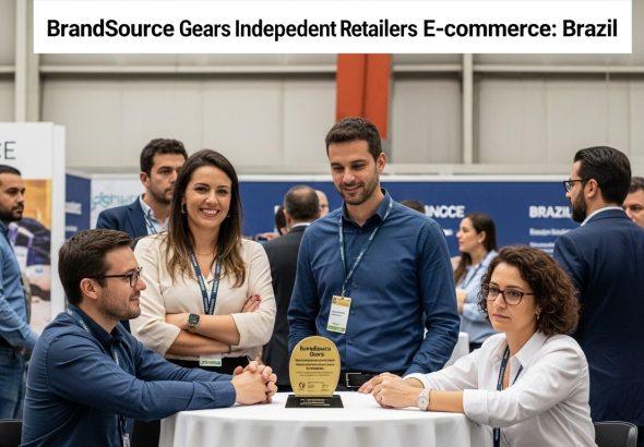 Illustration of BrandSource-inspired e-commerce ecosystem for independent retailers in Brazil.
